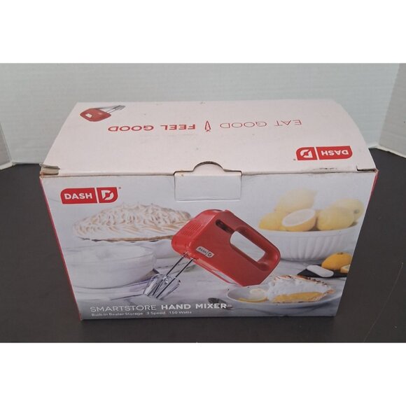 Dash Smartstore Hand Mixer 3 Speeds 150 Watts Red Beater Storage NOS Open Box - Picture 1 of 10